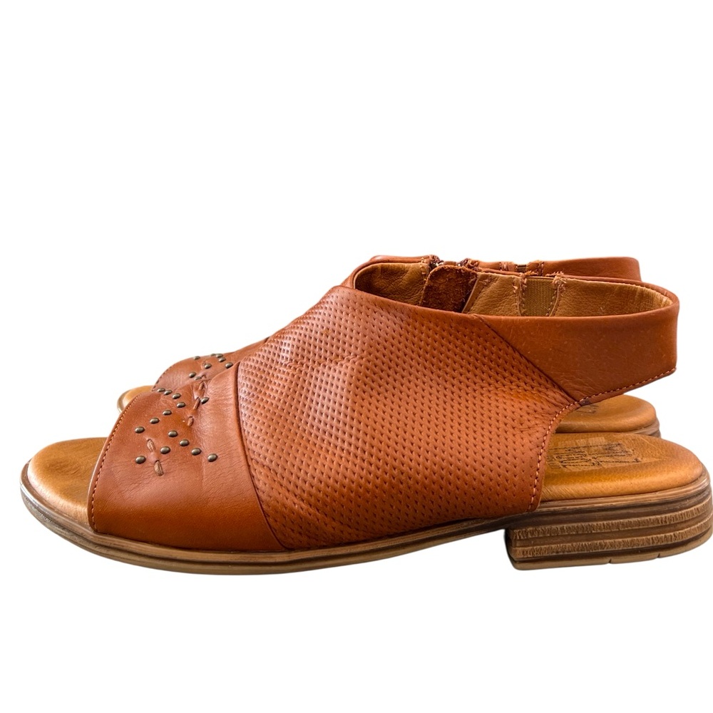 Miz Mooz Darcie tan Brown side zip leather boho Sandals Sz 41